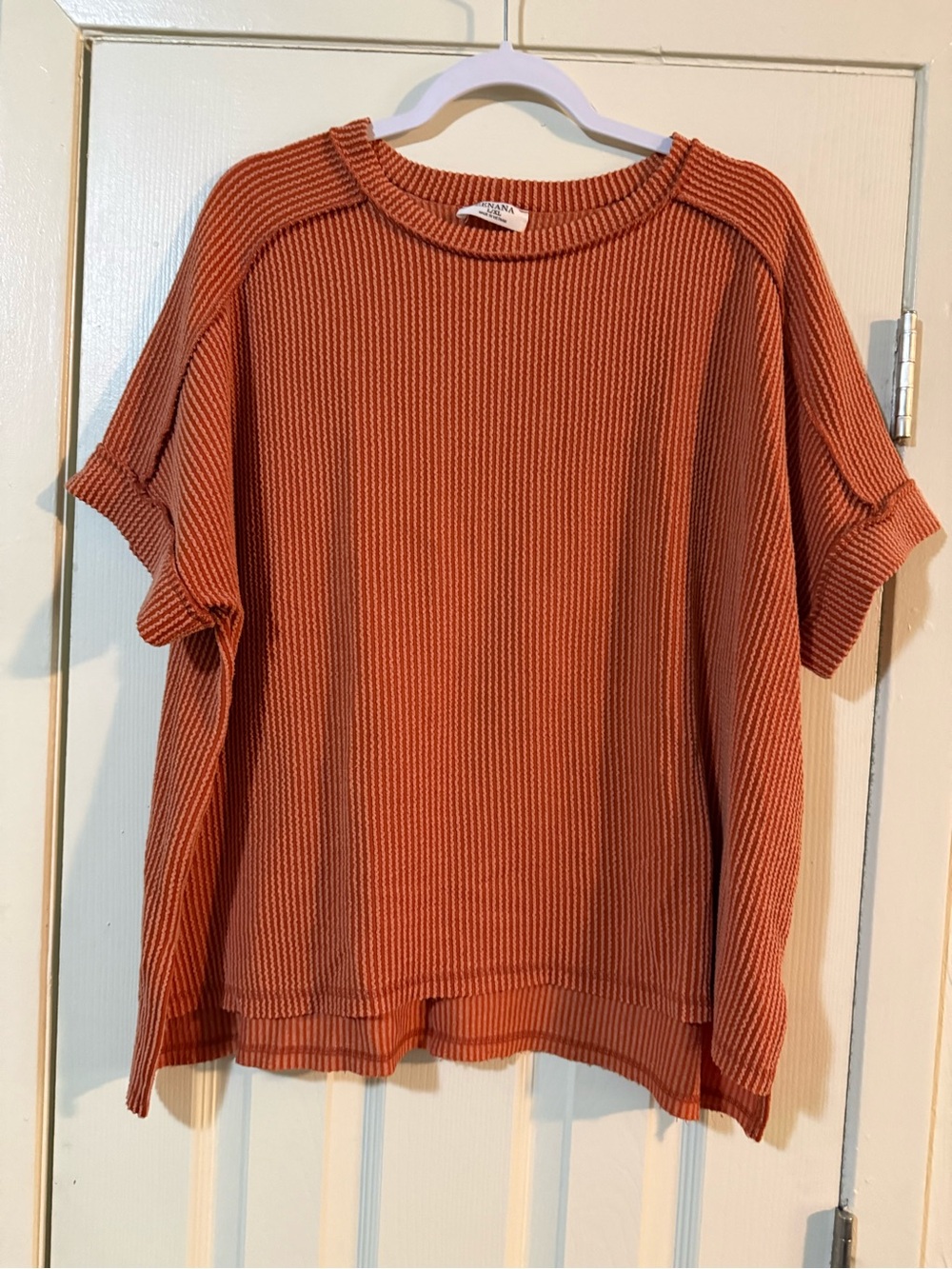Zenana Outfitters Rust Short Sleeve Waffle Knit Top